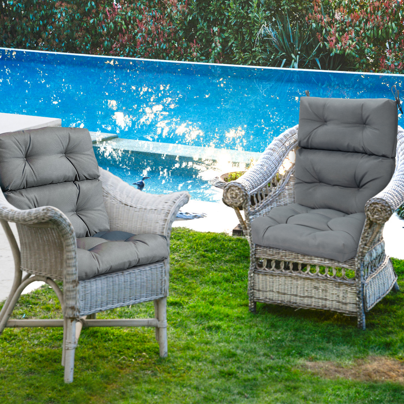 Costway 2*Cuscino per sedia alta con cinturini antiscivolo, Cuscini per sedia con patio esperienza di seduta confortevole Grigio