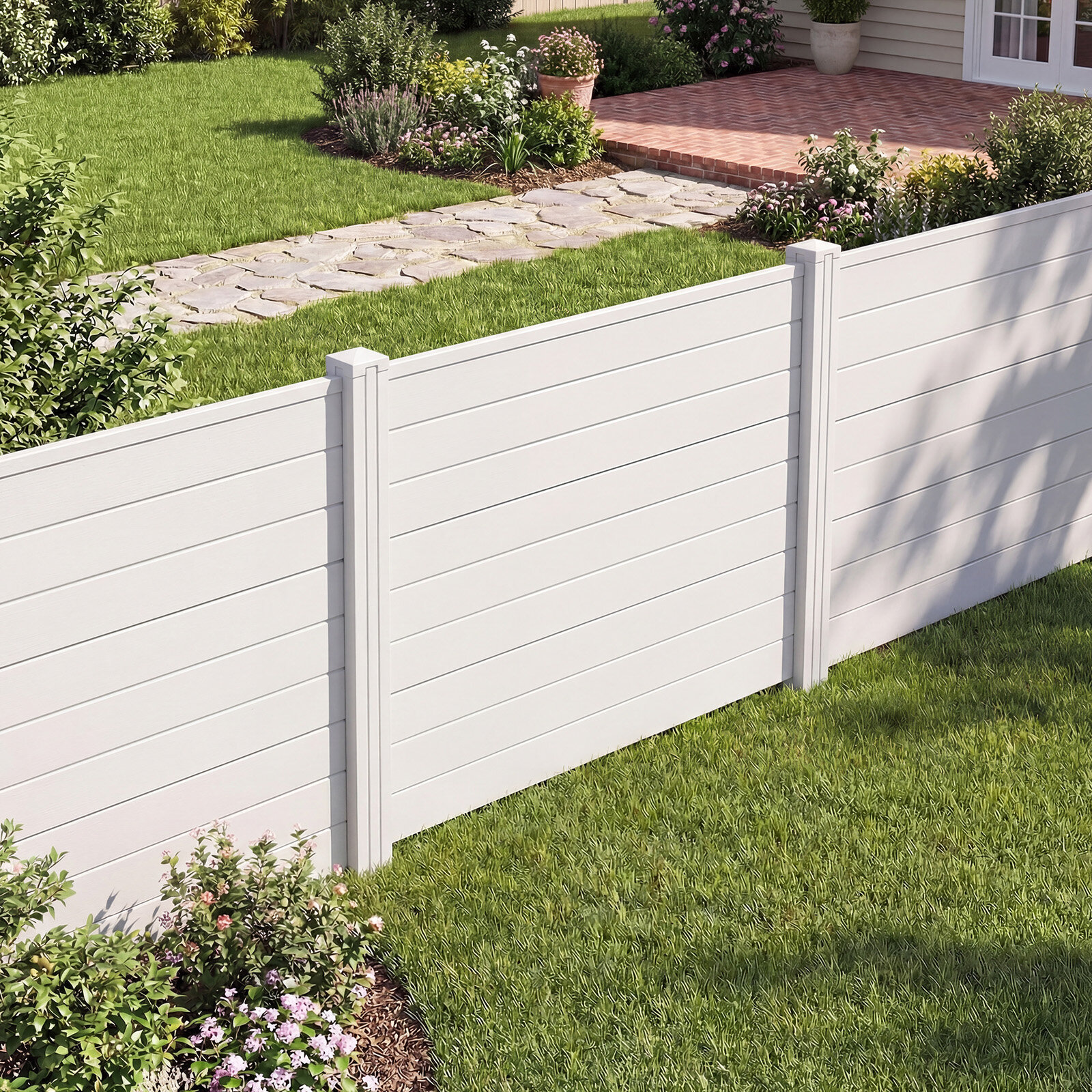 Costway 2*Recinzione decorativa in plastica per giardino a forma di l, Recinzione esterna privacy con pali zincati senza scavo Bianco