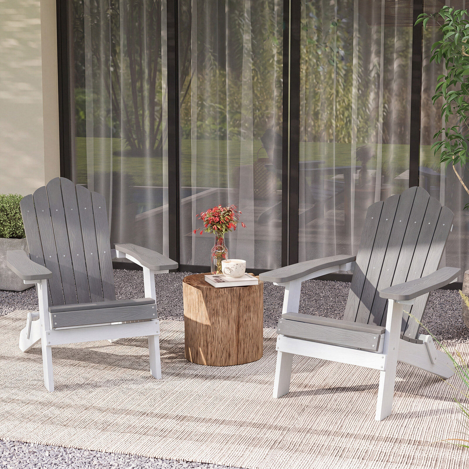 Costway 2*Sedia adirondack pieghevole in acciaio inossidabile per giardino, Sedia da patio in hips con braccioli larghi Grigio