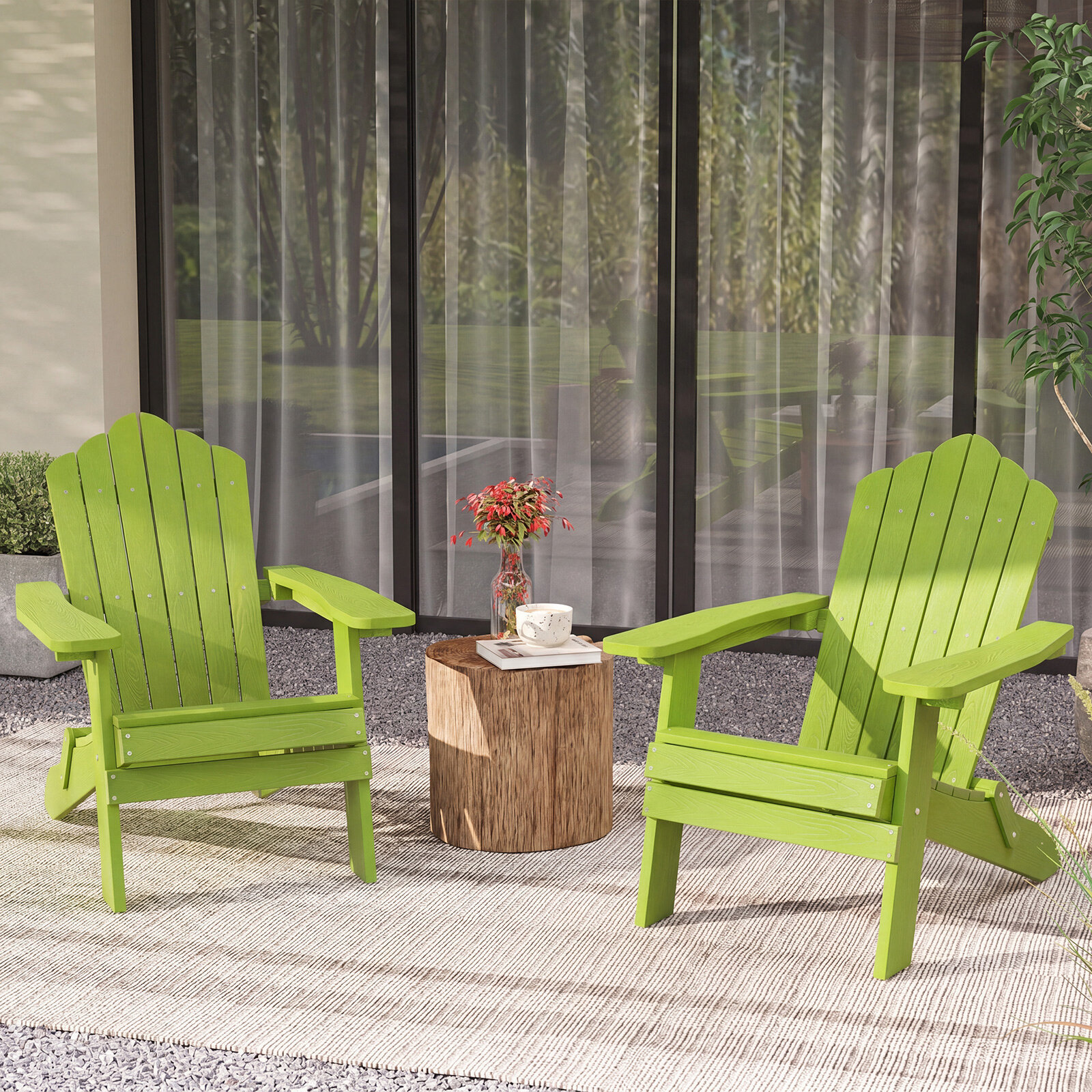 Costway 2*Sedia adirondack pieghevole in acciaio inossidabile per giardino, Sedia da patio in hips con braccioli larghi Verde chiaro
