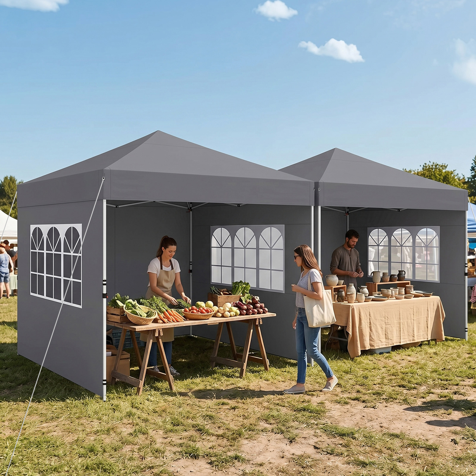 Costway Gazebo pieghevole da esterno con parete laterale rimovibili, Tendone da giardino in tessuto oxford Grigio