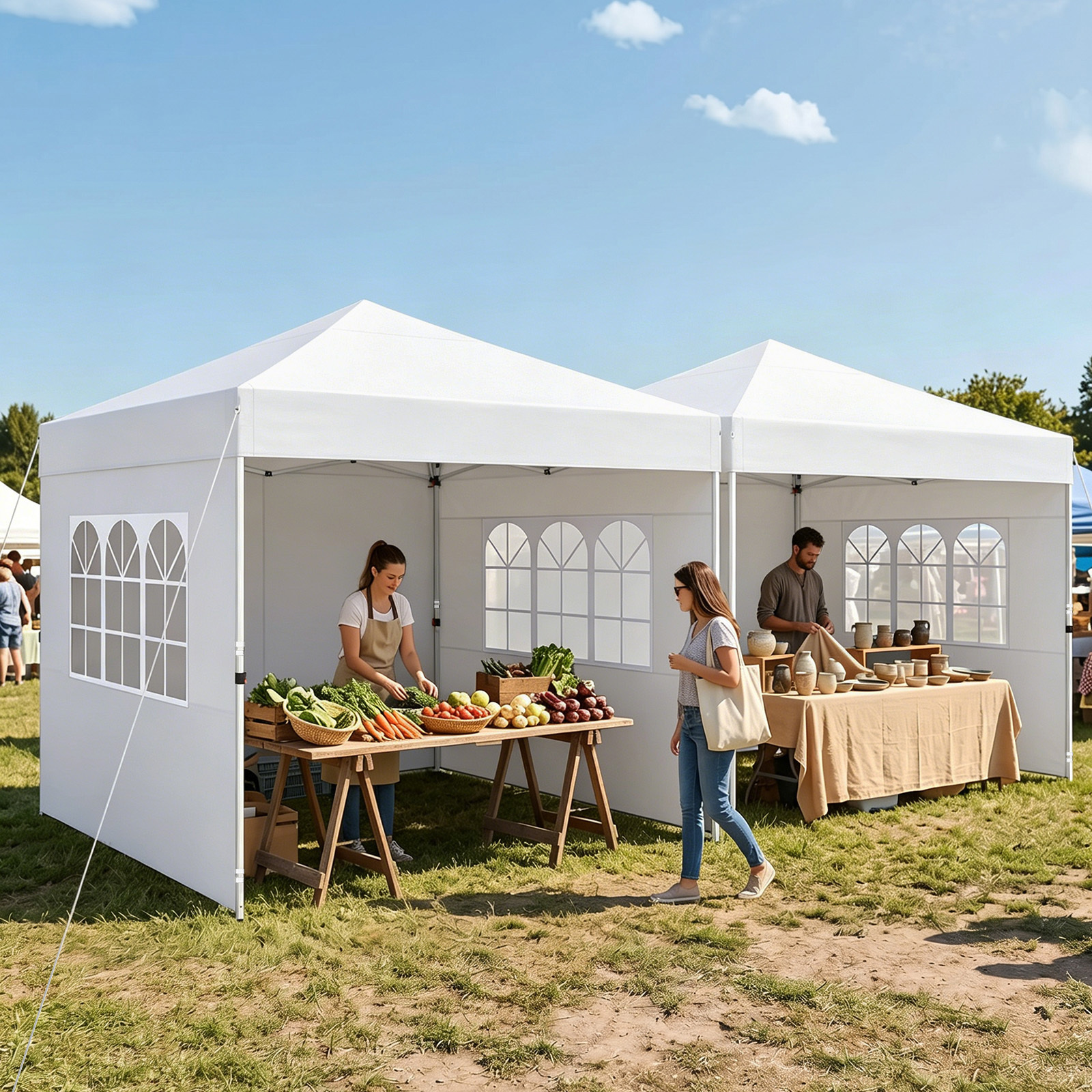 Costway Gazebo pieghevole da esterno con parete laterale rimovibili, Tendone da giardino in tessuto oxford Bianco