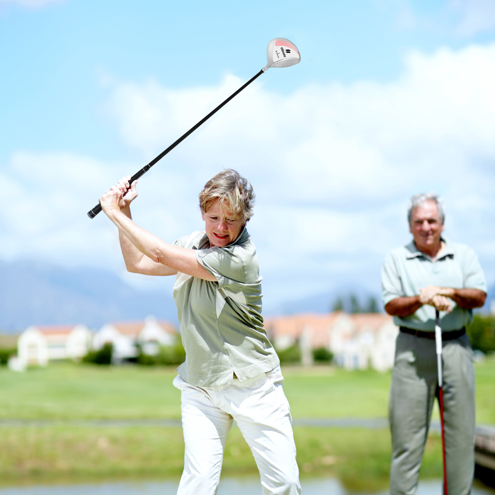 Costway Mazza da golf singola per donna 460cc attrezzatura sportiva, Putter da golf asta in carbonio e impugnatura antiscivolo in TPR