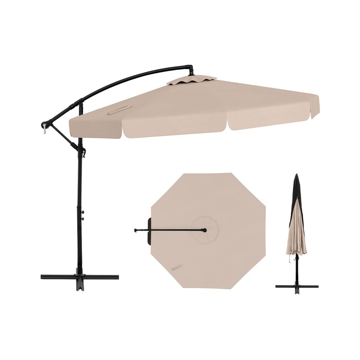 Costway Ombrellone a braccio con base ombrellone riempibile, Ombrellone con pesi per ombrellone decentrato Beige