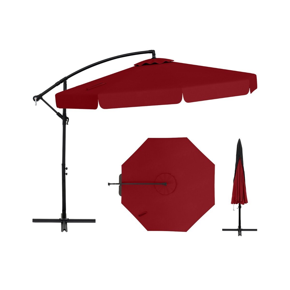 Costway Ombrellone a braccio con base ombrellone riempibile, Ombrellone con pesi per ombrellone decentrato Rosso