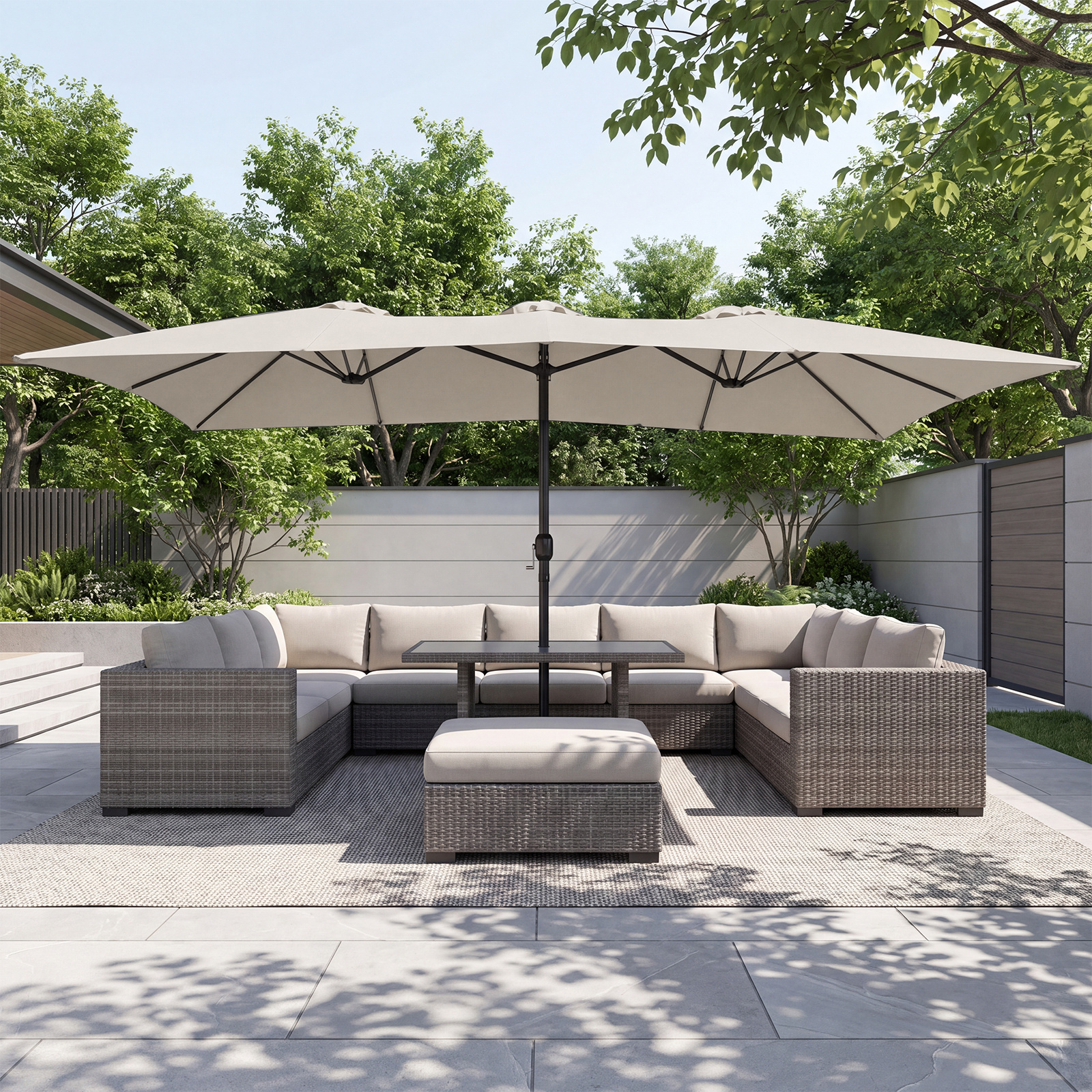 Costway Ombrellone da esterno con base ombrellone da giardino, Ombrellone rettangolare da giardino con base pesante in metallo Beige