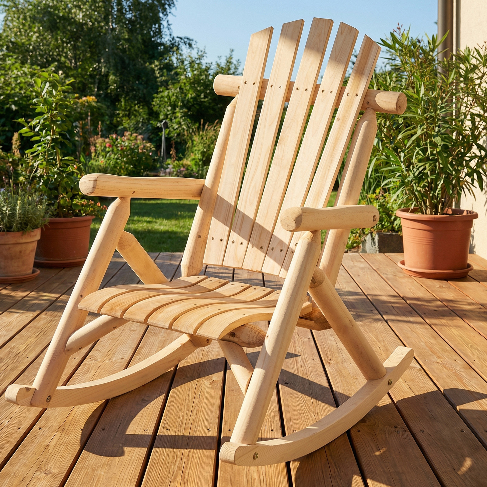 Costway Sedia a dondolo adirondack in legno massello con seduta curva e schienale alto a ventaglio, Sedia a dondolo da patio mobili rustici da esterno