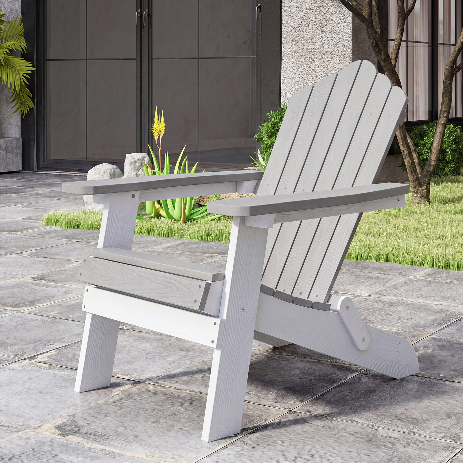 Costway Sedia adirondack pieghevole in acciaio inossidabile per giardino, Sedia da patio in hips con braccioli larghi Grigio