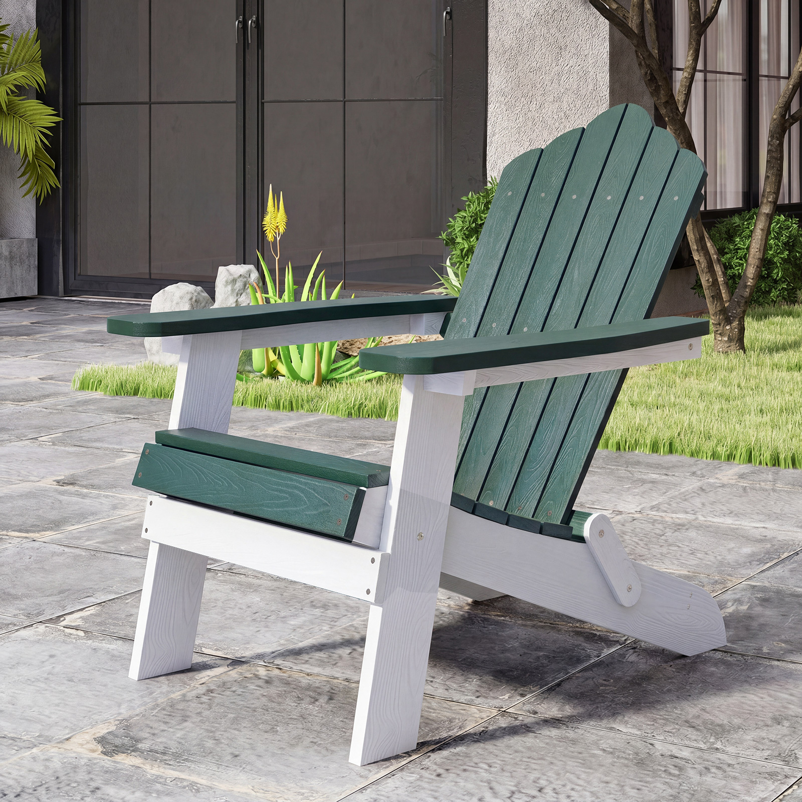 Costway Sedia adirondack pieghevole in acciaio inossidabile per giardino, Sedia da patio in hips con braccioli larghi Verde