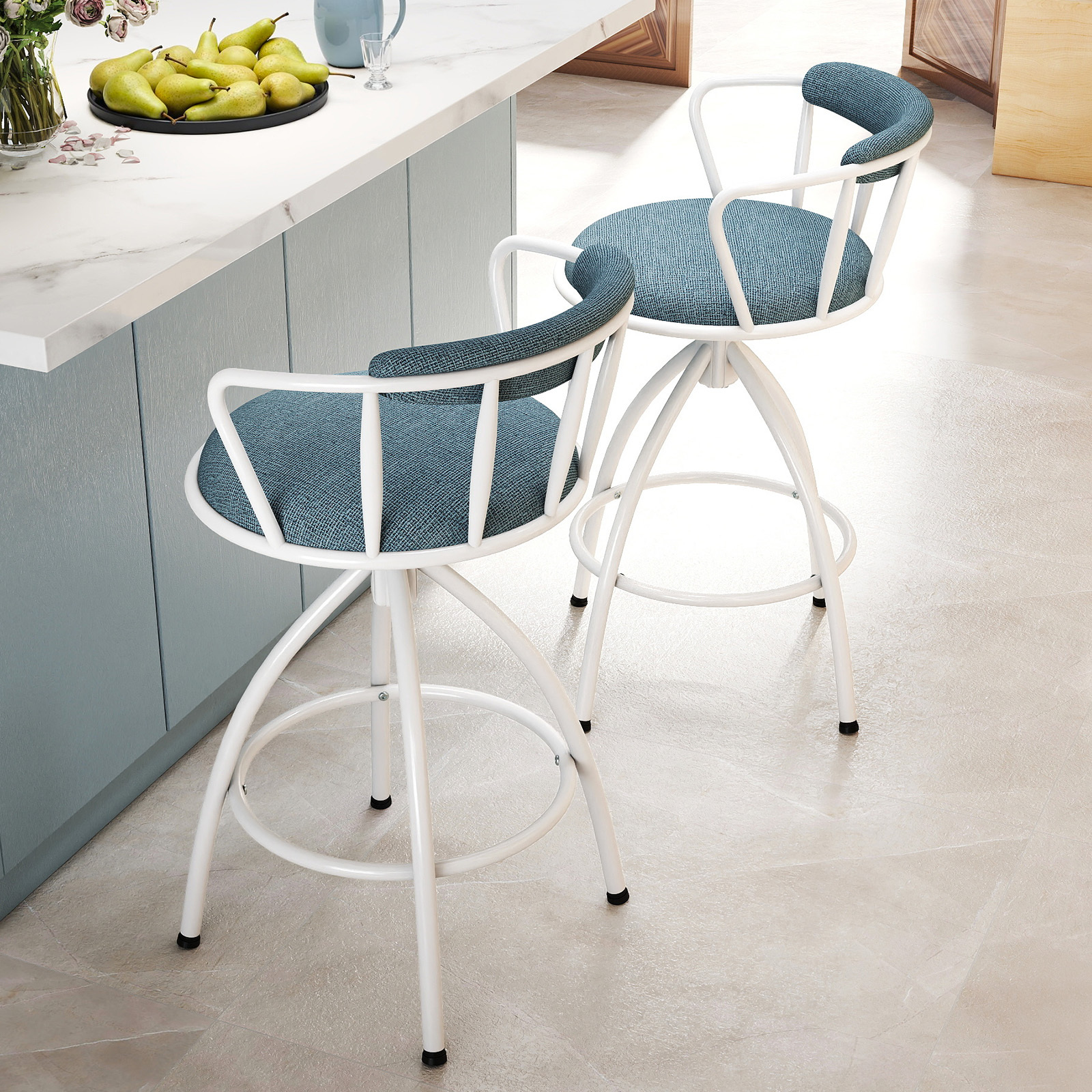 Costway Set da 2 sgabelli da bar altezza contatore imbottiti con schienale e poggiapiedi, Sgabelli moderni in metallo per cucina bar e sala da pranzo 