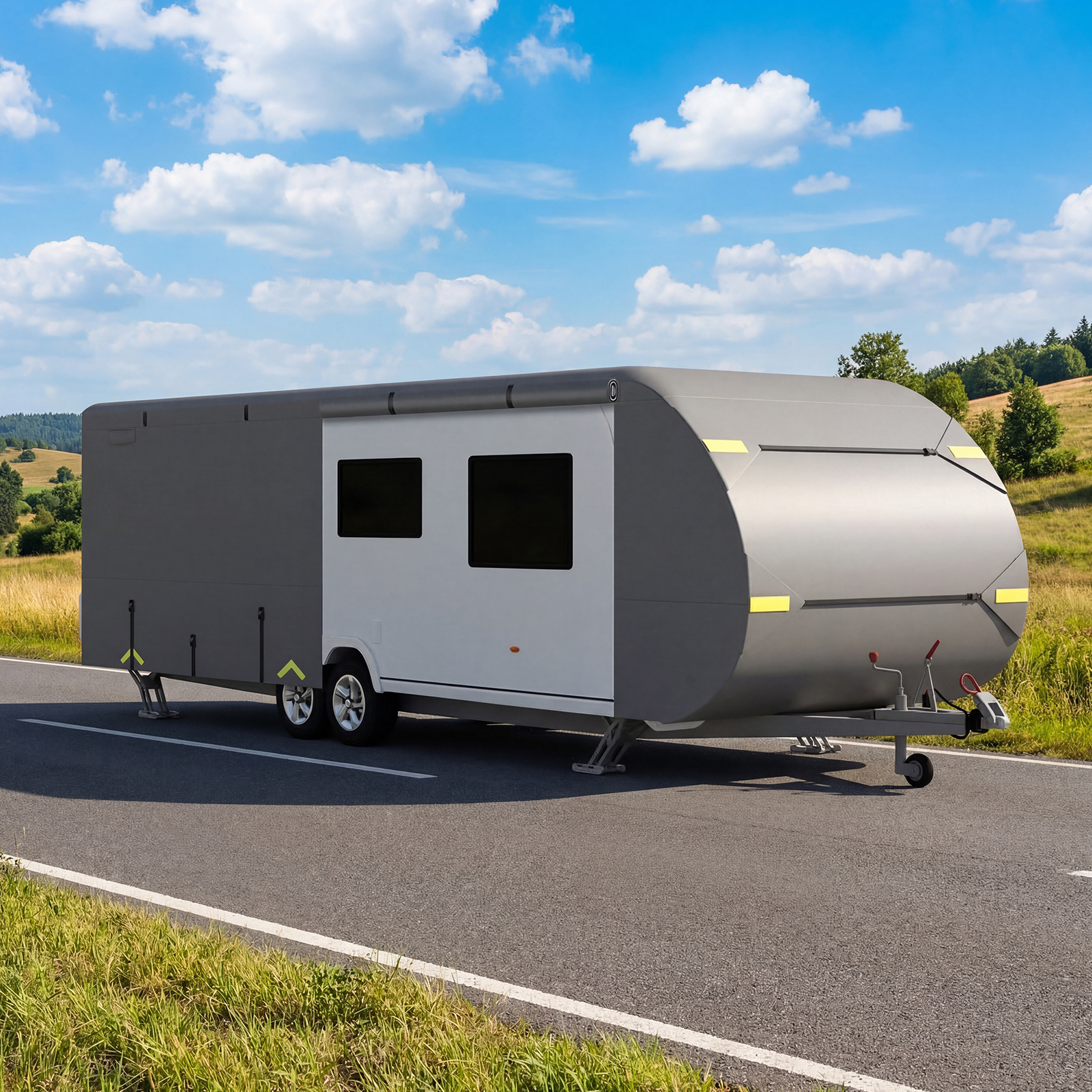Costway Telo copri roulotte 571 x 260 x 250 cm con toppe di riparazione, Copertura per camper impermeabile e antivento Grigio