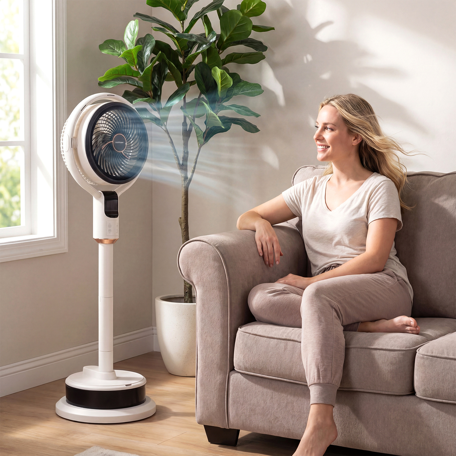 Costway Ventilatore nebulizzatore con 1,7 l serbatoio dell'acqua, Ventilatore a piantana portatile 8 velocità 3 altezze regolabili