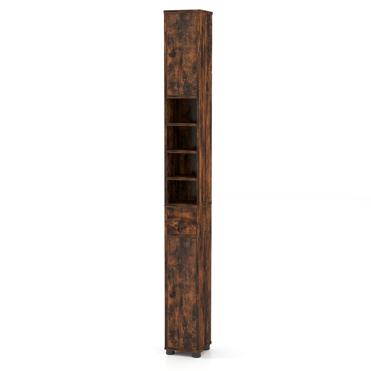 Costway Armadio da bagno slim alto struttura antiscivolo, Armadio da bagno stretto Marrone