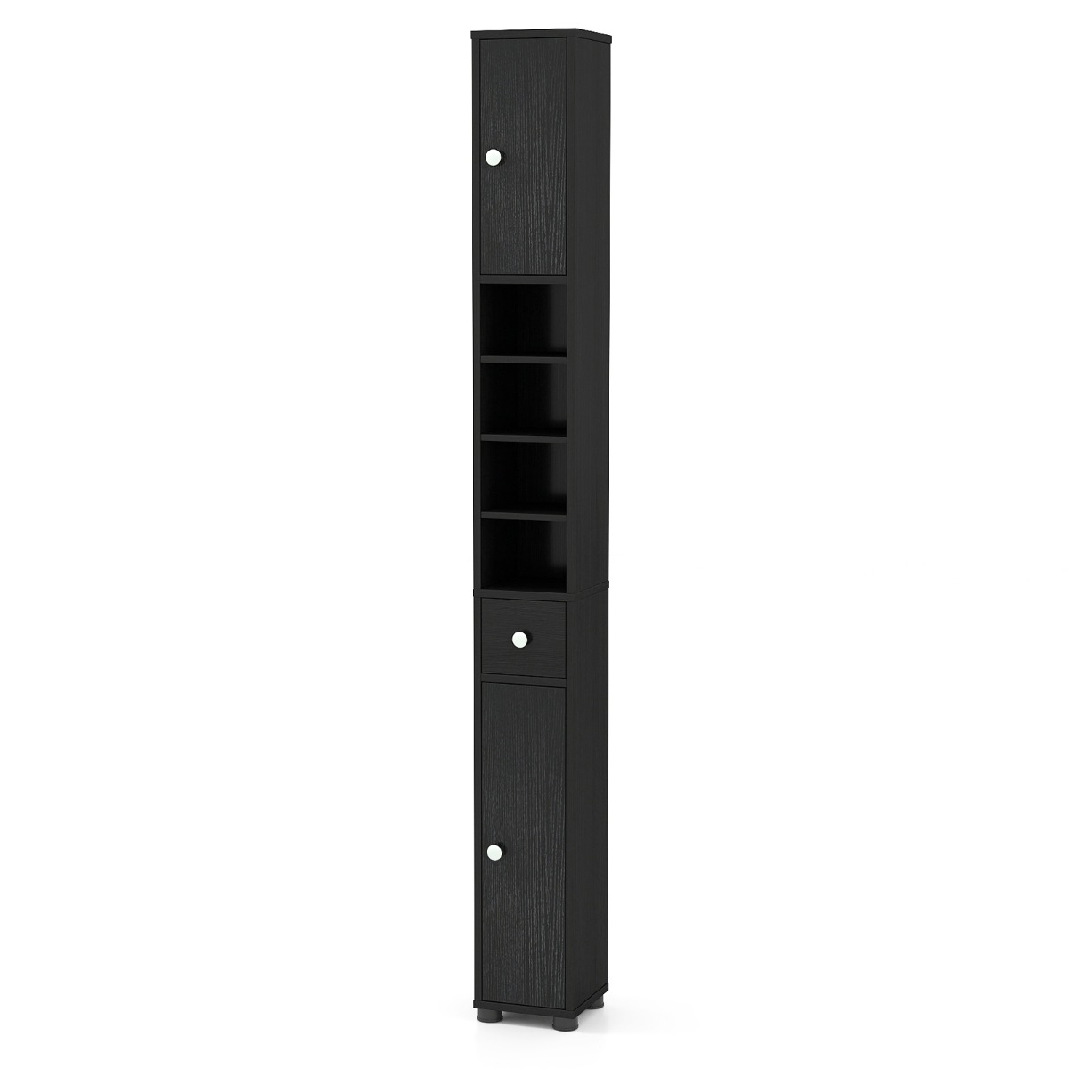 Costway Armadio da bagno slim alto struttura antiscivolo, Armadio da bagno stretto Nero
