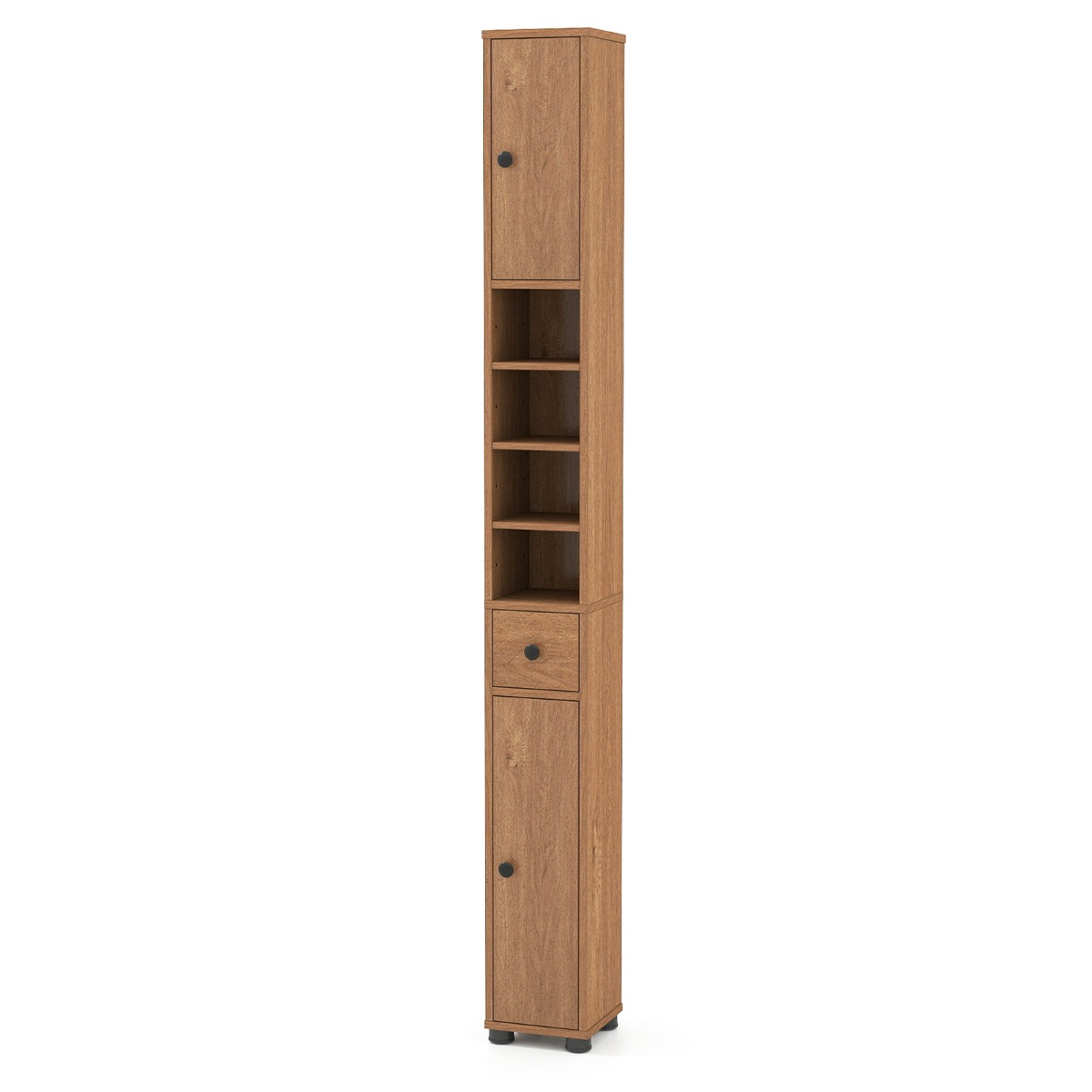 Costway Armadio da bagno slim alto struttura antiscivolo, Armadio da bagno stretto Legno naturale