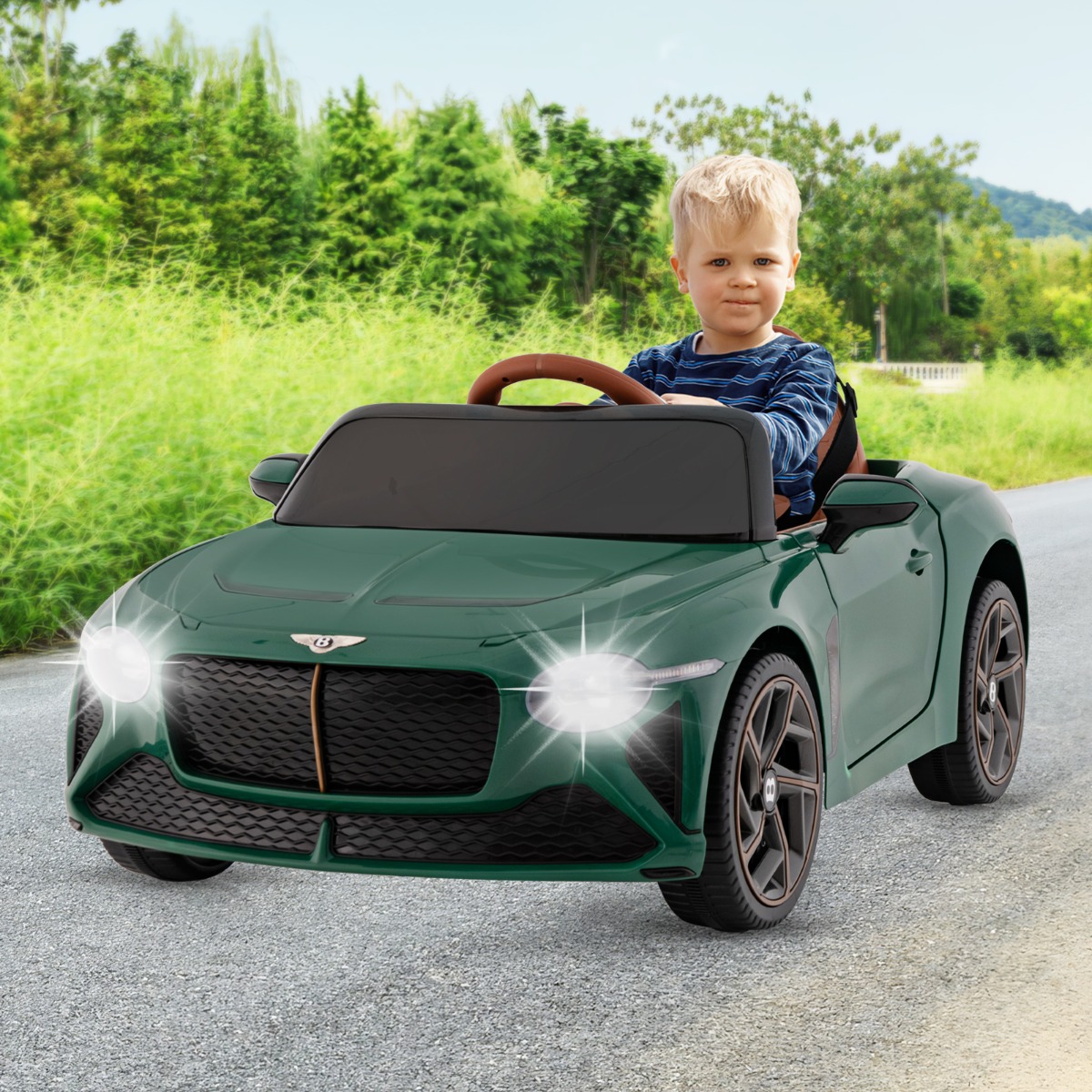 Costway Auto da corsa Bentley Bacalar con licenza per bambini, Auto elettrica a batteria con telecomando luci a LED Verde