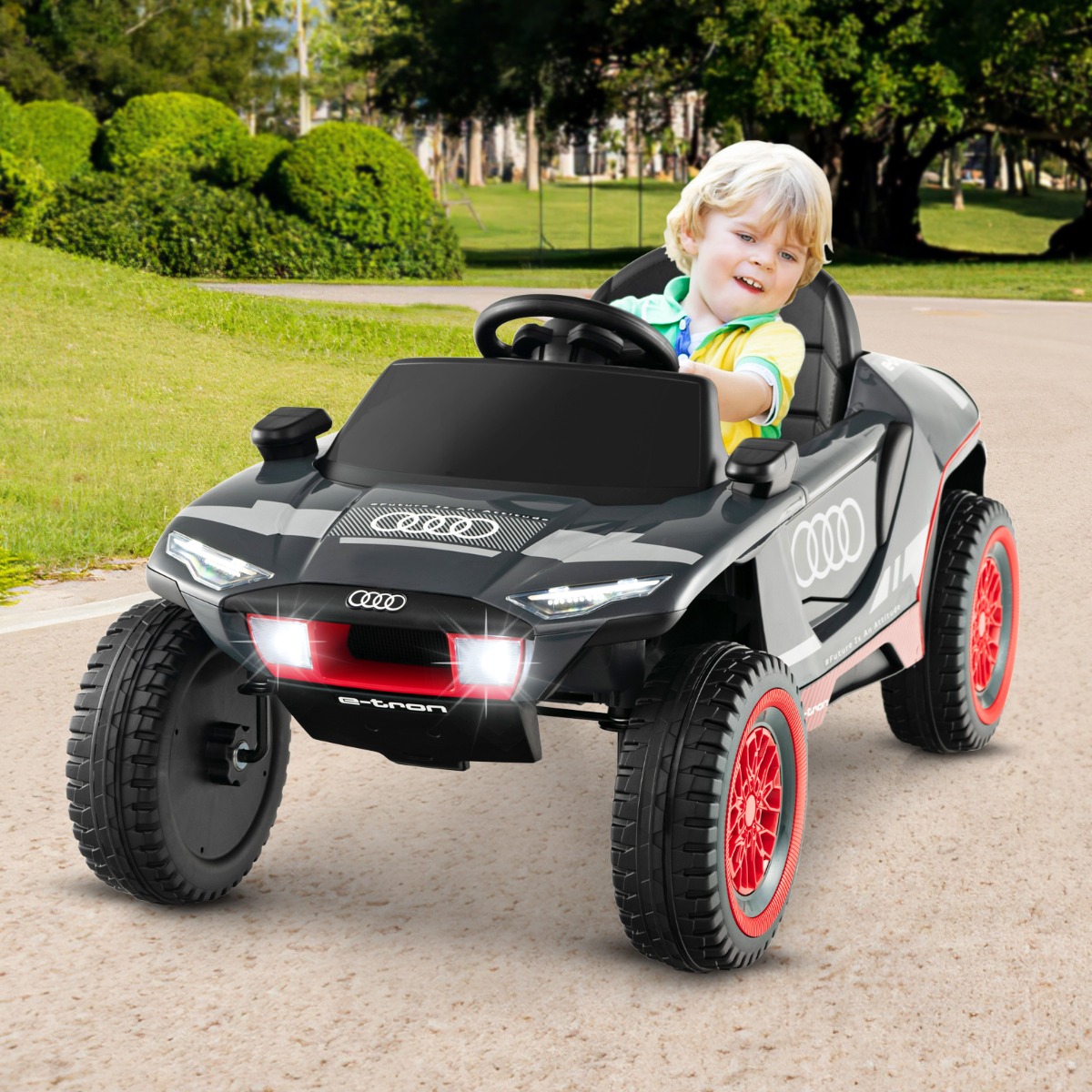 Costway Auto da corsa elettrica Audi per bambini con licenza, Auto sportiva alimentata a batteria con telecomando Grigio scuro