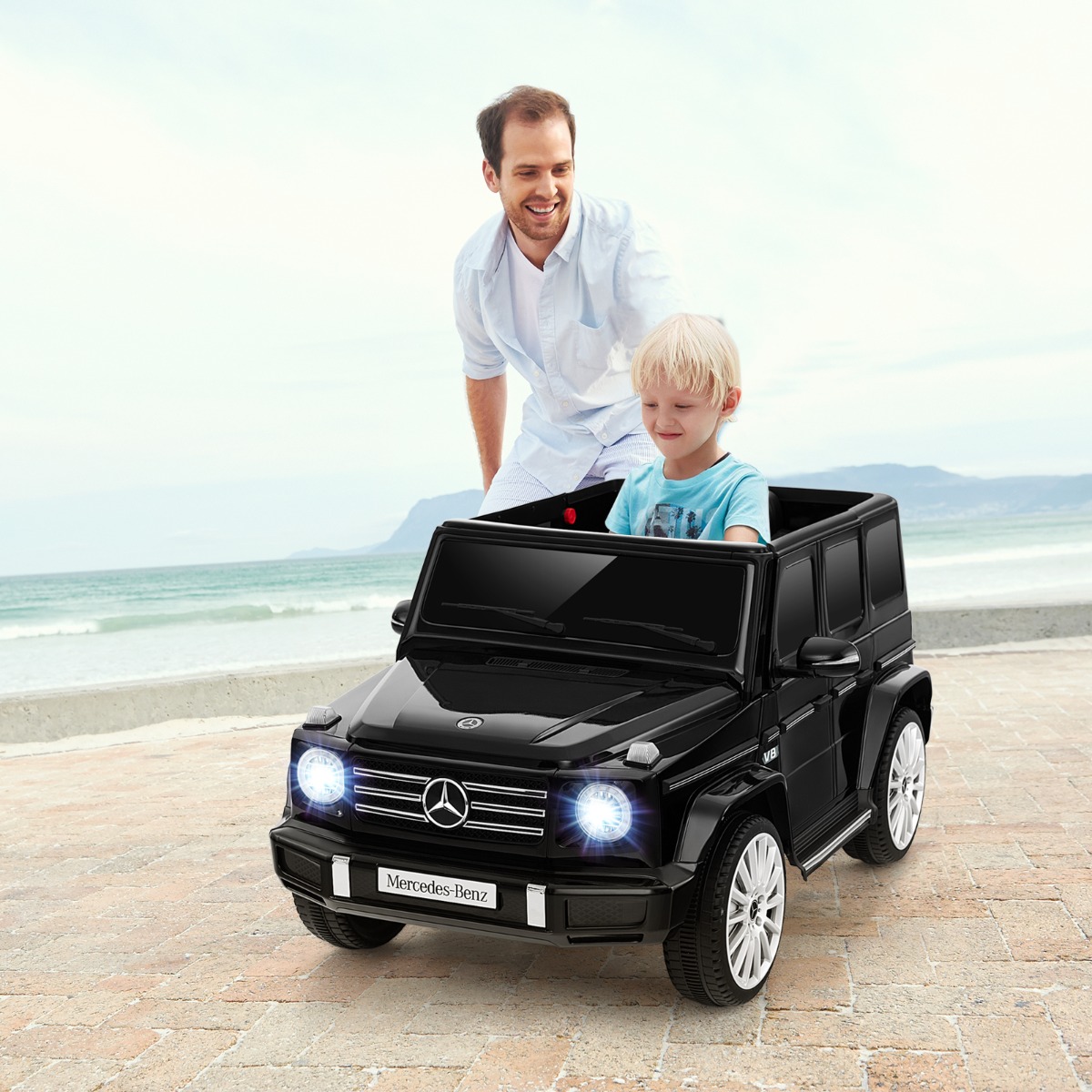 Costway Auto elettrica per bambini Mercedes-Benz G500 con licenza alimentata a batteria da 12V, Veicolo elettrico 4WD Nero