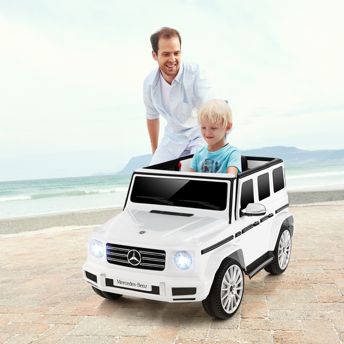 Costway Auto elettrica per bambini Mercedes-Benz G500 con licenza alimentata a batteria da 12V, Veicolo elettrico 4WD Bianco