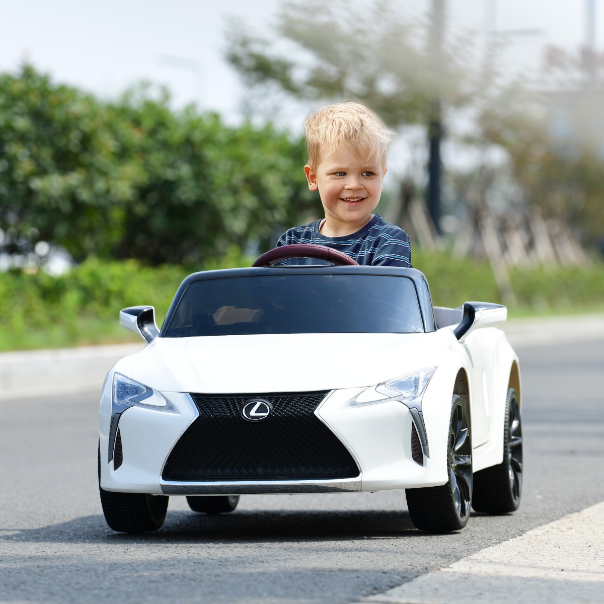 Costway Auto elettrica per bambini con licenza ufficiale lexus, Auto giocattolo a batteria con telecomando 2,4G luci LED Bianco