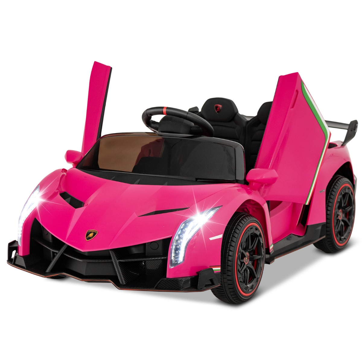 Costway Auto sportiva elettrica per bambini con licenza lamborghini 4WD telecomando 2,4g luci LED, Giocattolo elettrico Rosa