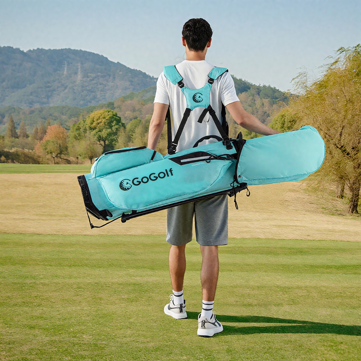 Costway Borsa da golf leggera con divisori superiori a 8 vie e 5 tasche con cerniera, Borsa da golf con tracolla regolabile a doppia spalla Blu