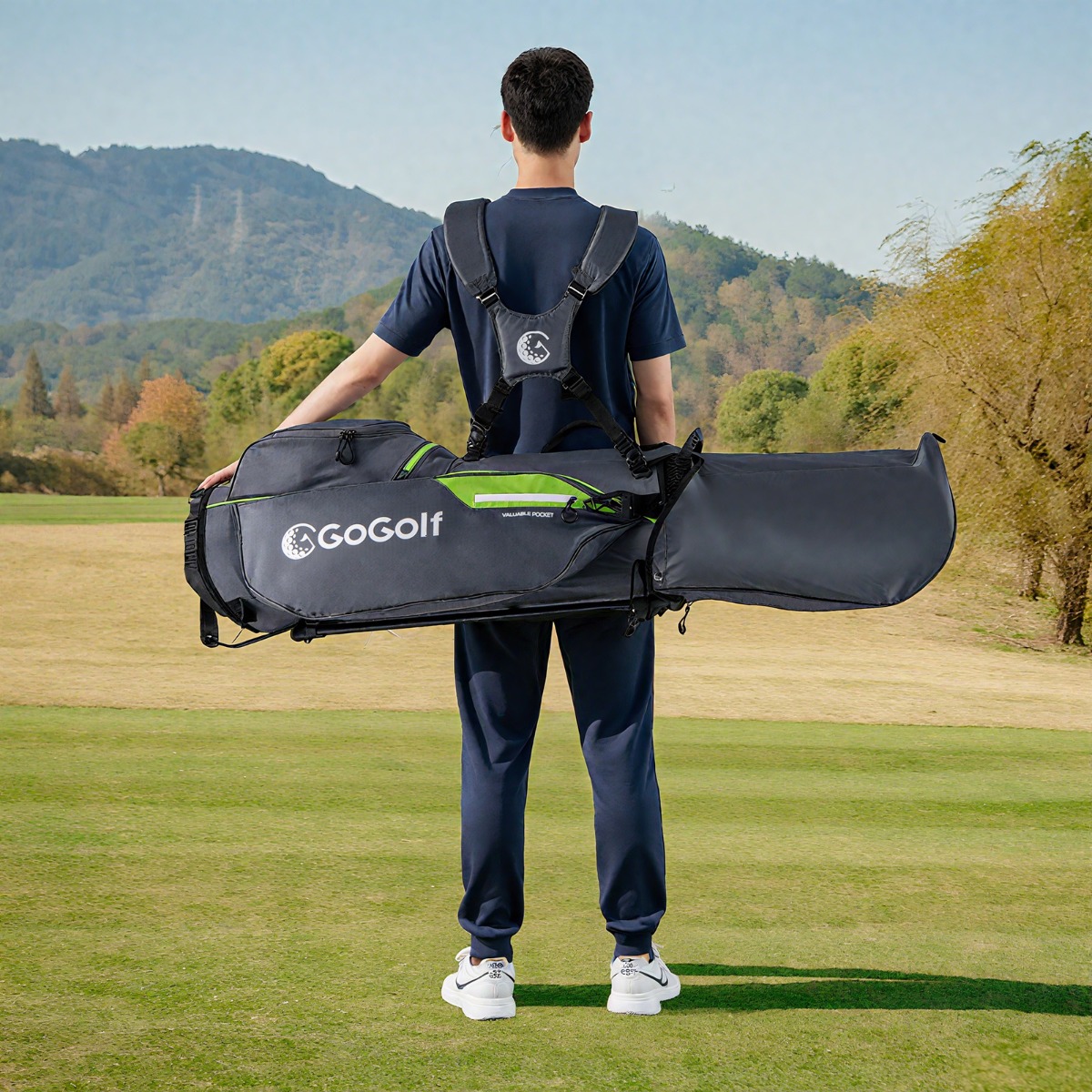 Costway Borsa da golf leggera con divisori superiori a 8 vie e 5 tasche con cerniera, Borsa da golf con tracolla regolabile a doppia spalla Grigio
