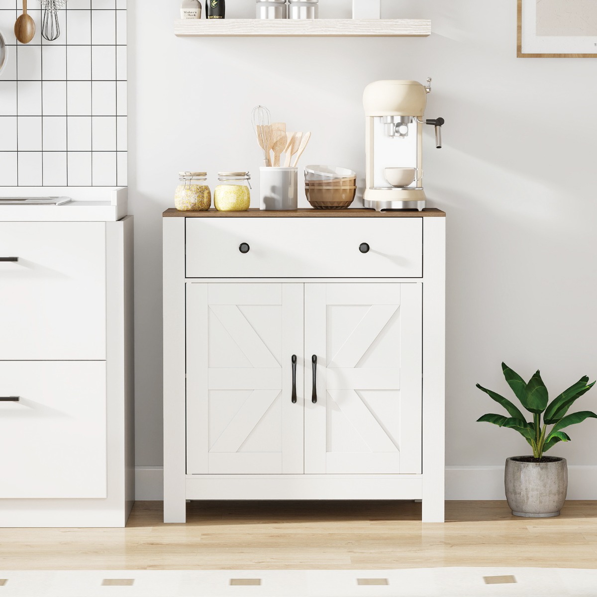Costway Credenza buffet mobile bar per caffè con cassetto madia in stile farmhouse, Credenza mobile da cucina per sala