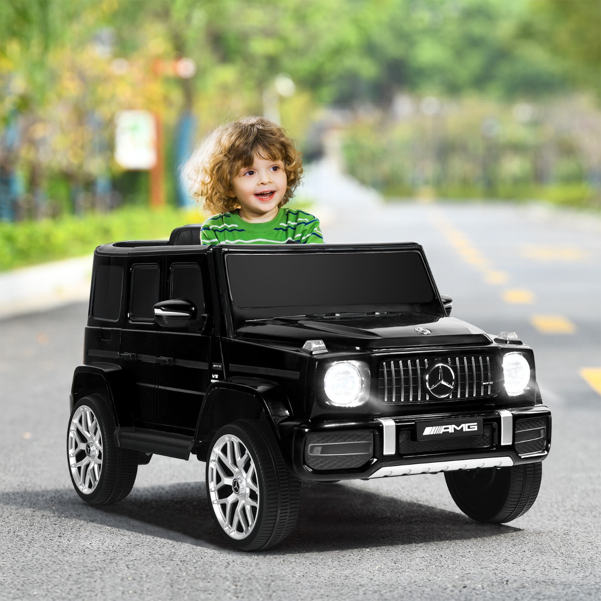 Costway Mercedes-Benz G63 elettrica per bambini con licenza, Macchina giocattolo per bambini 12V con telecomando luci Nero