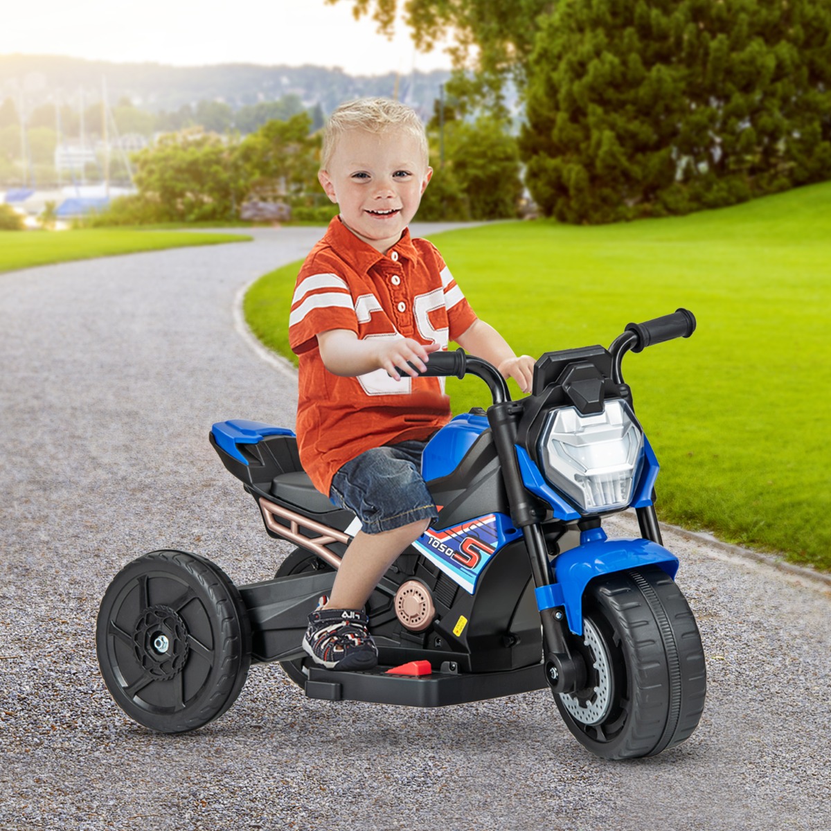 Costway Moto elettrica per bambini di 18-36 mesi con conversione a 2 ruote o 3 ruote, Motocicletta a batteria da 6V Blu