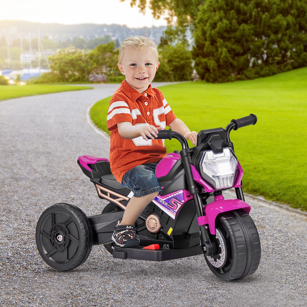 Costway Moto elettrica per bambini di 18-36 mesi con conversione a 2 ruote o 3 ruote, Motocicletta a batteria da 6V Rosa