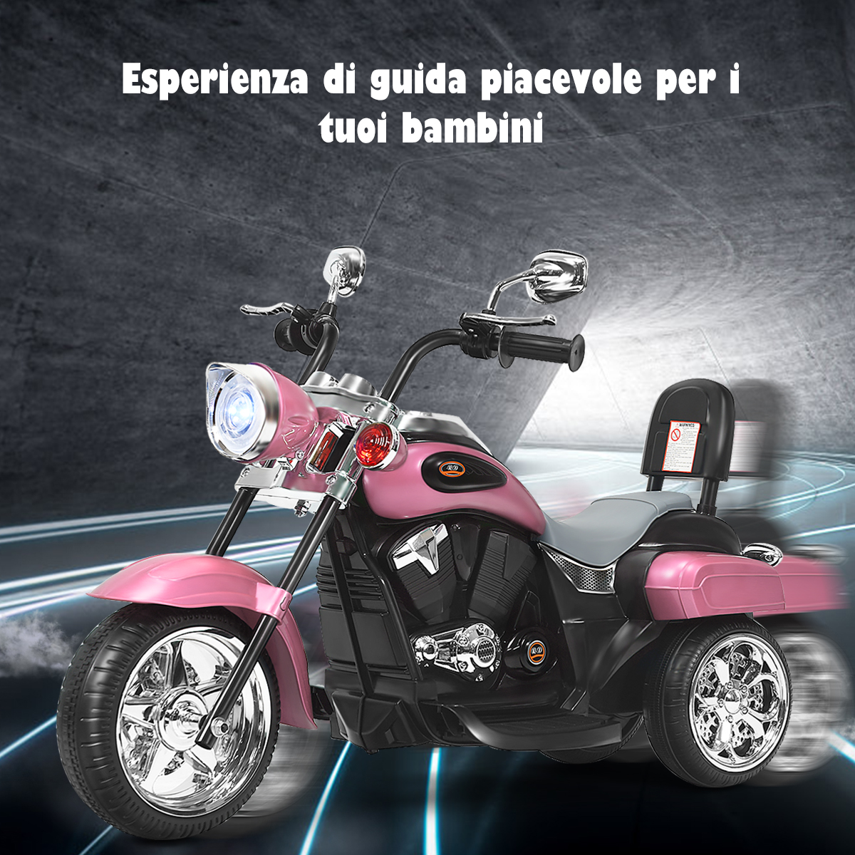 Costway Moto in stile chopper per bambini e bambine, Moto cavalcabile alimentata a batteria Rosa