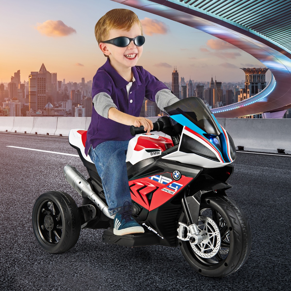 Costway Motocicletta elettrica per bambini con batteria 6V sedile confortevole, Triciclo giocattolo a 3 ruote Rosso