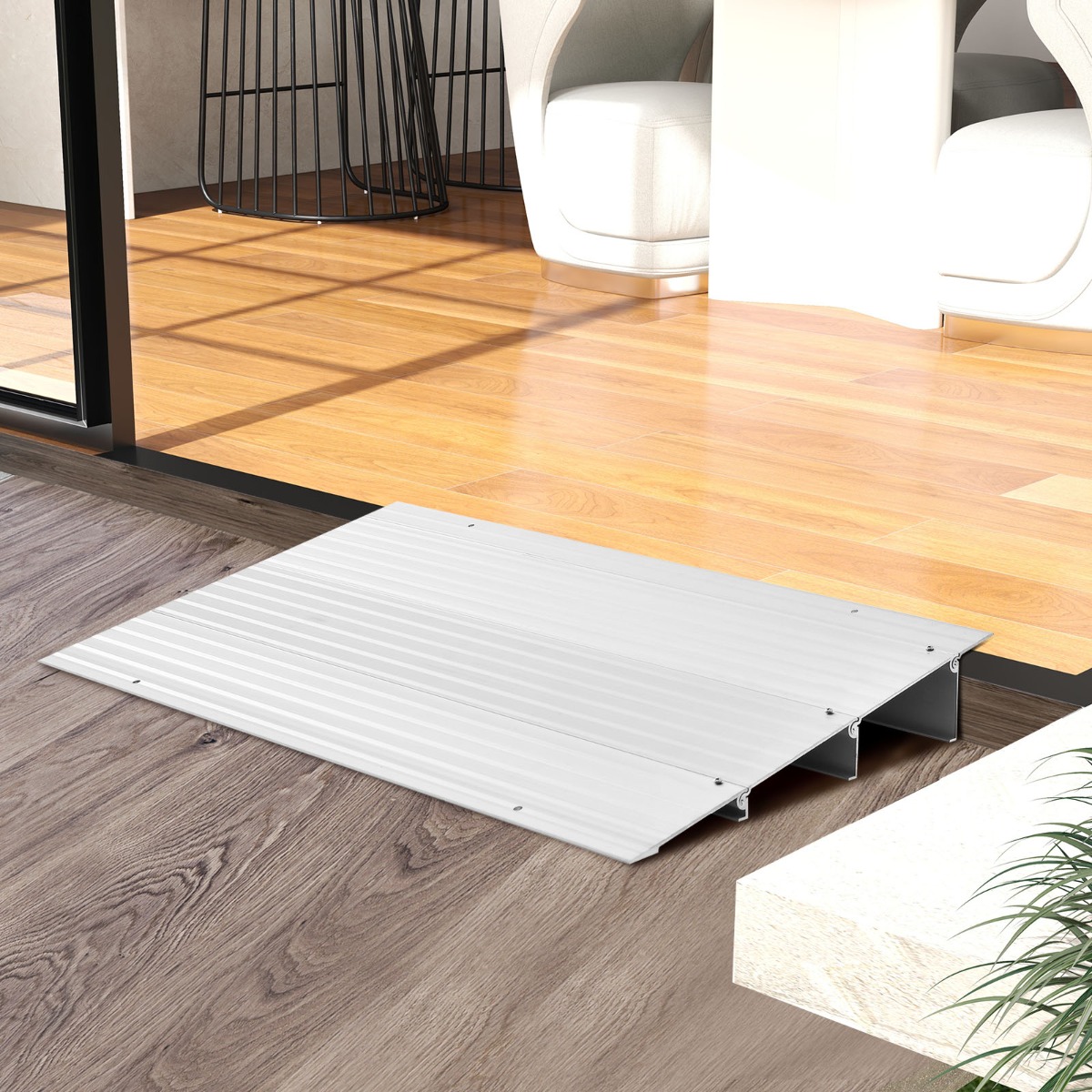 Costway Rampa per soglia porta in alluminio con altezza regolabile, Rampa d'accesso antiscivolo portata 317kg 86,5x41,5x8,5cm