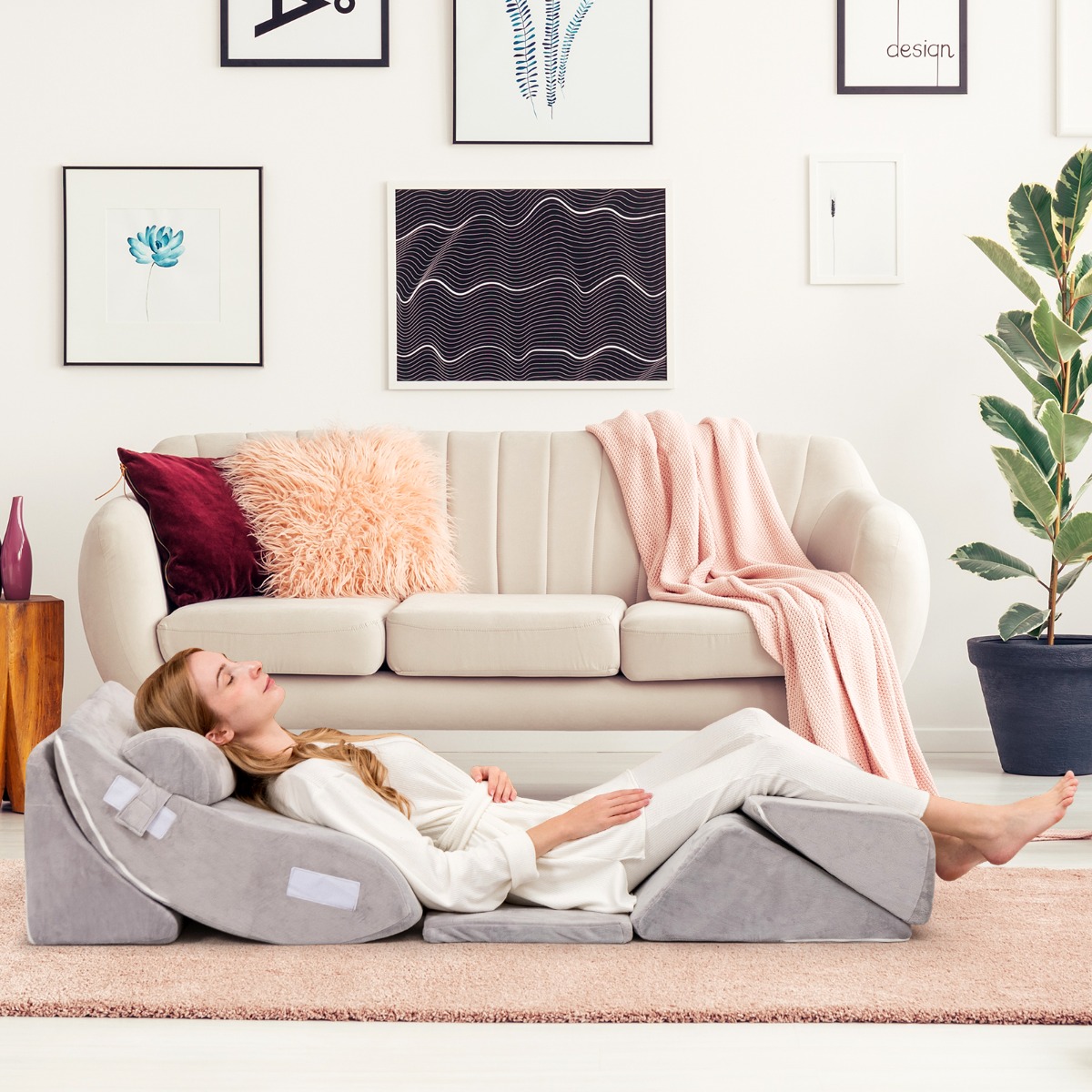 Costway Cuscino a cuneo regolabile da 6 pezzi, Set di cuscini in memory foam per alleviare il dolore alla schiena Grigio