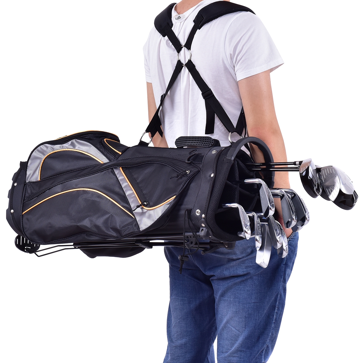 Costway Borsa da golf tessuto in poliestere 9 Pollici Sacca di golf professionalecon tracolla Nero