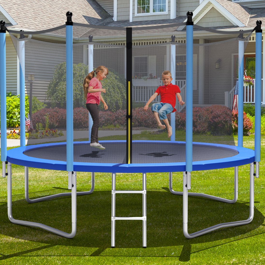 Costway Tappeto elastico da esterno 305cm per bambini e adulti, Tappeto elastico con rete di sicurezza per saltare