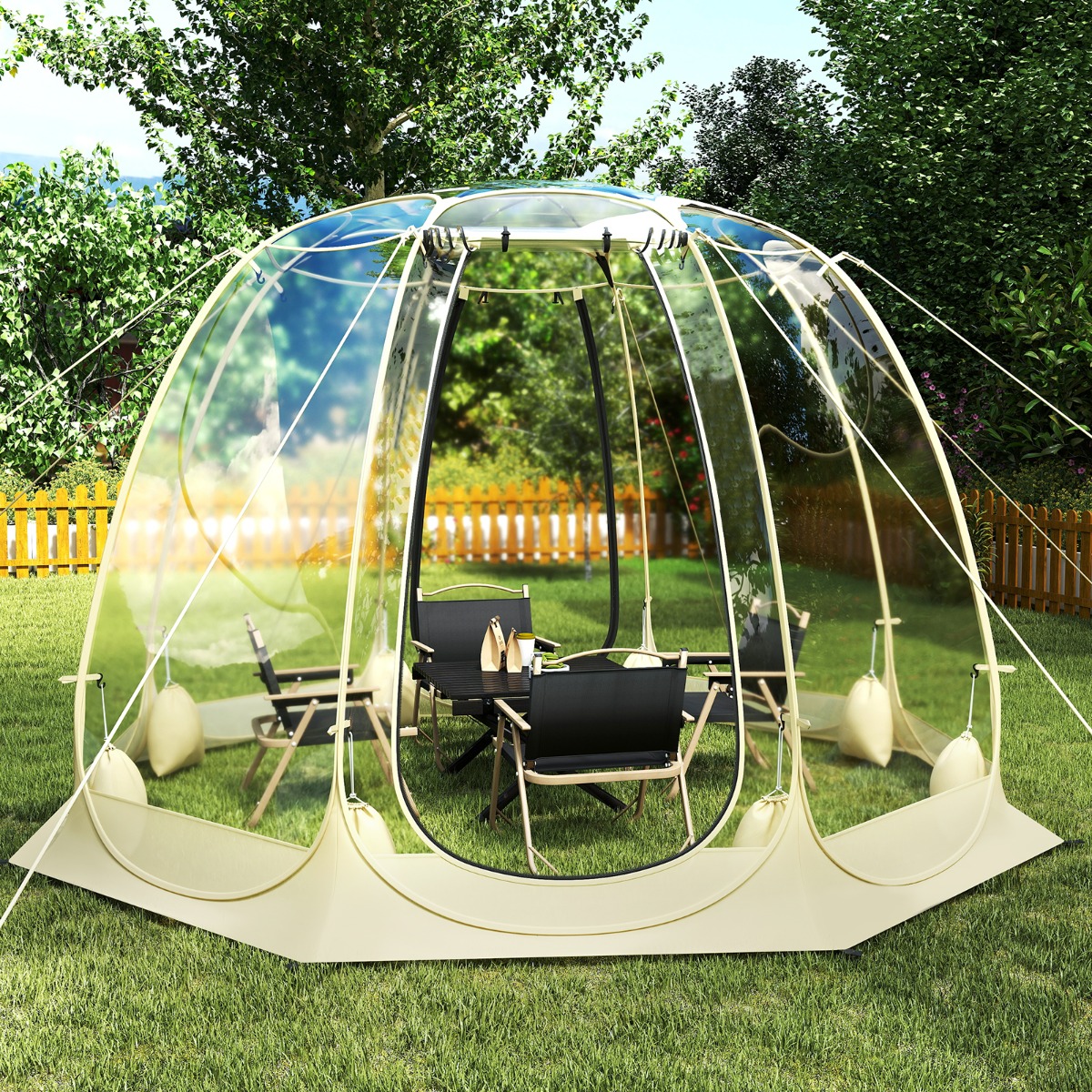 Costway Tenda a bolle pop up da campeggio in PVC antivento e antigelo, Tenda protettiva offre una vista panoramica Trasparente