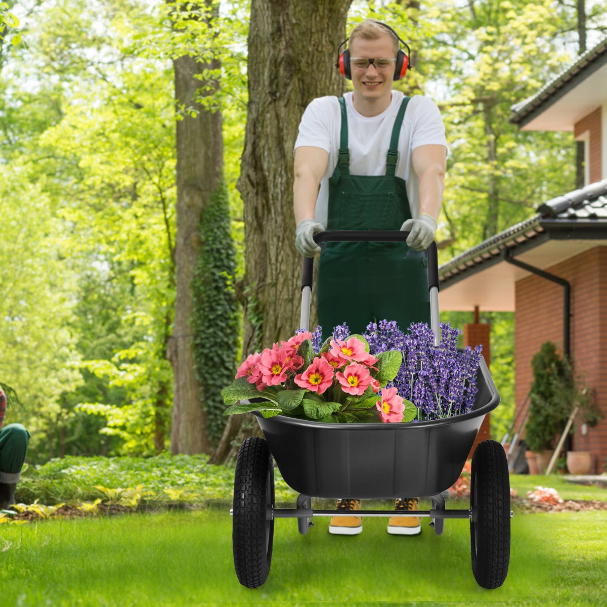 Costway Carriola da giardino con 2 ruote e struttura in acciaio, Carrello resistente con grande capacità di carico Nero