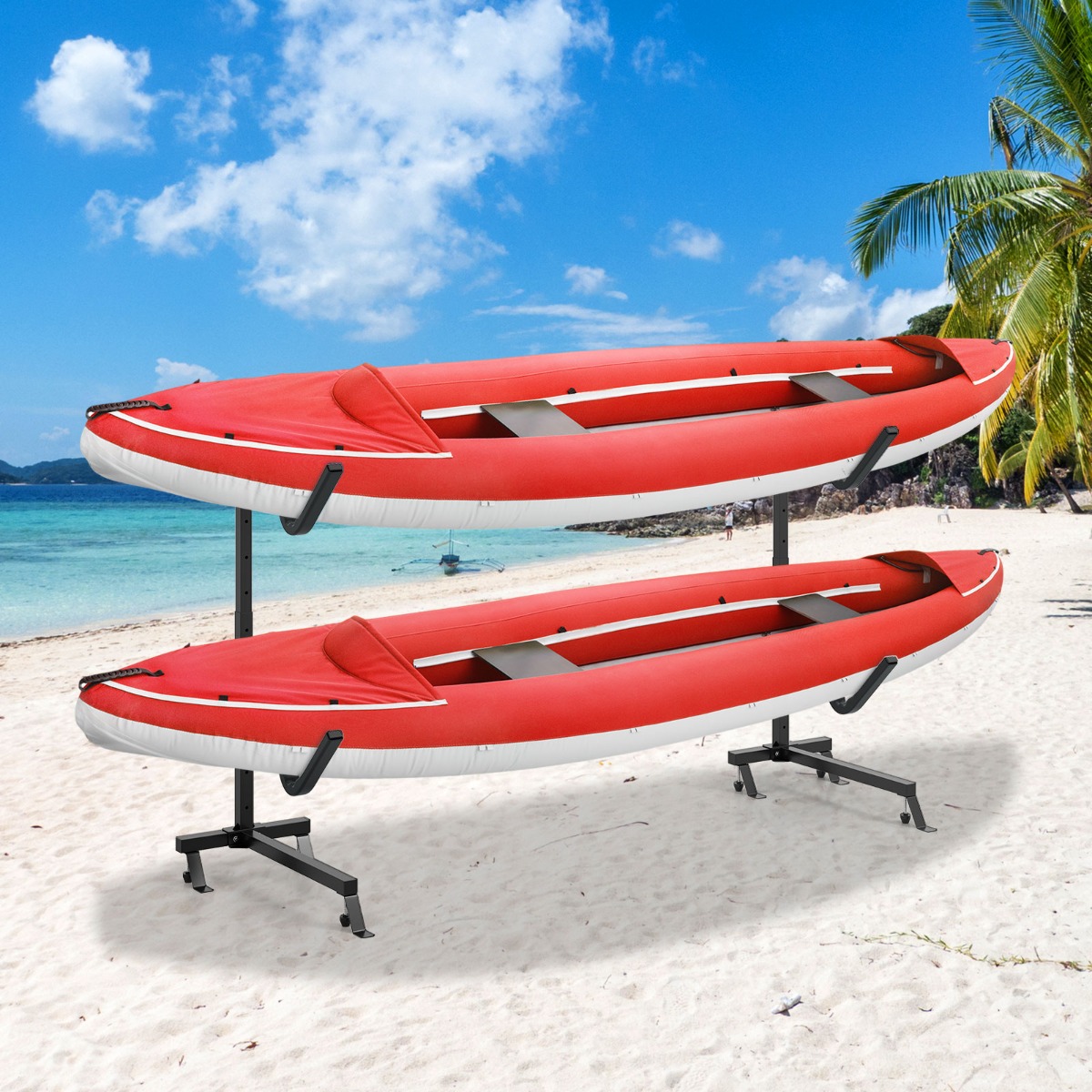 Costway Piedi regolabili porta-kayak autoportante coperture Imbottite capacità di carico 80 KG, Supporto tavole da surf con base larga Nero
