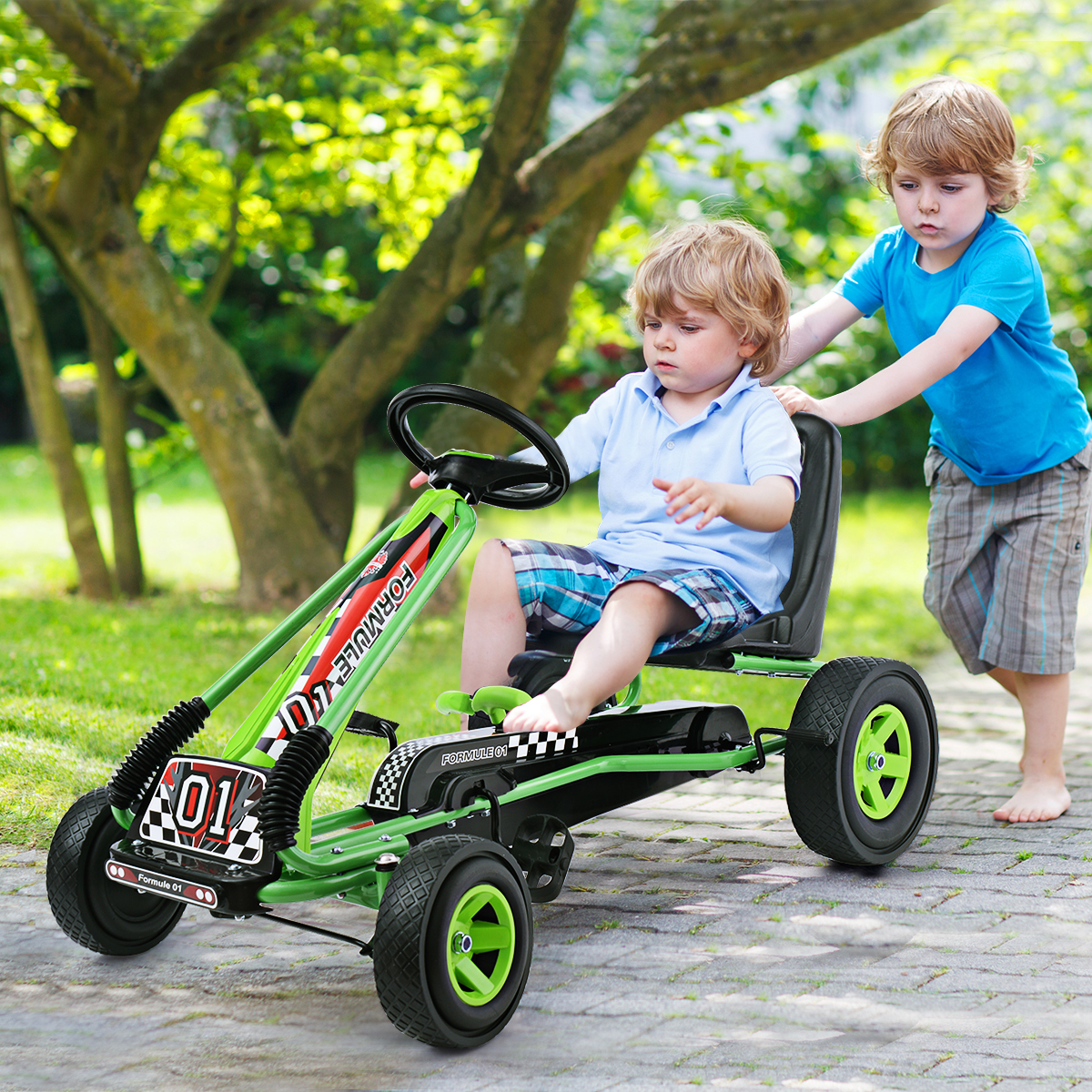Costway Go Kart per bambini a pedali regolabile Go kart con sedile in PP 98x59x61cm Verde