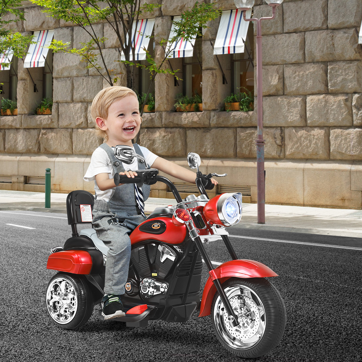 Costway Moto in stile chopper per bambini e bambine, Moto cavalcabile alimentata a batteria Rosso