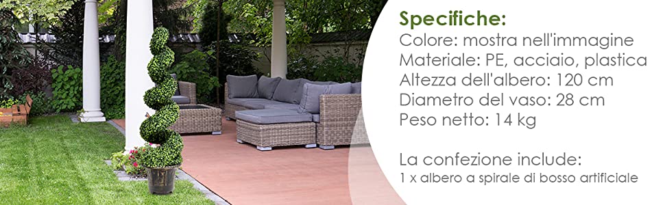 2 Alberi Artificiali A Spirale In Bosso: Piante Finte In Vaso, 90 Cm, Con Protezione UV, Realistiche, Per Interni Ed Esterni, Senza Manutenzione, Con Base In Cemento
