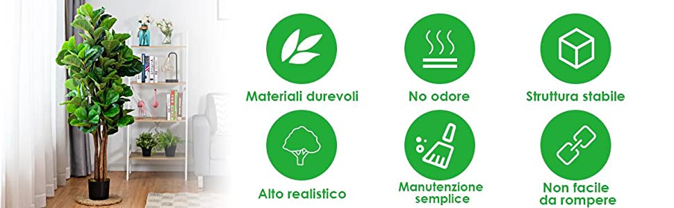 Pianta Artificiale Fico H150 cm con Vaso Verde