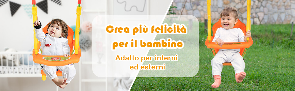 COSTWAY Altalena A Nido Rotonda Arancione Per Bambini - Con Corde Regolabili 100-160cm - 4