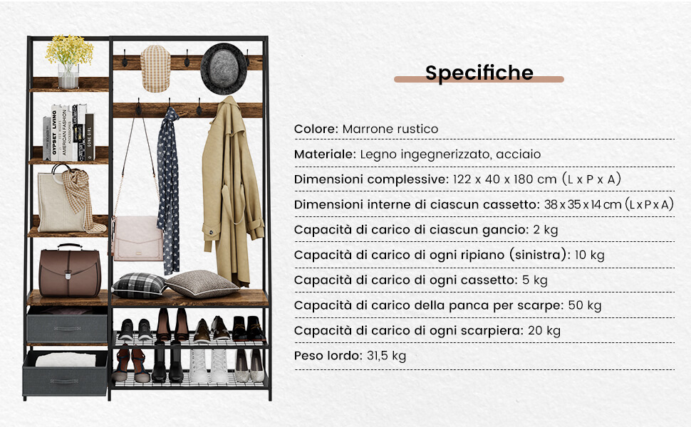 mDesign Set di 2 unità organizer da appendere in tessuto, per scarpe, abbigliamento e scarpe, multiuso, colore: tortora/naturale