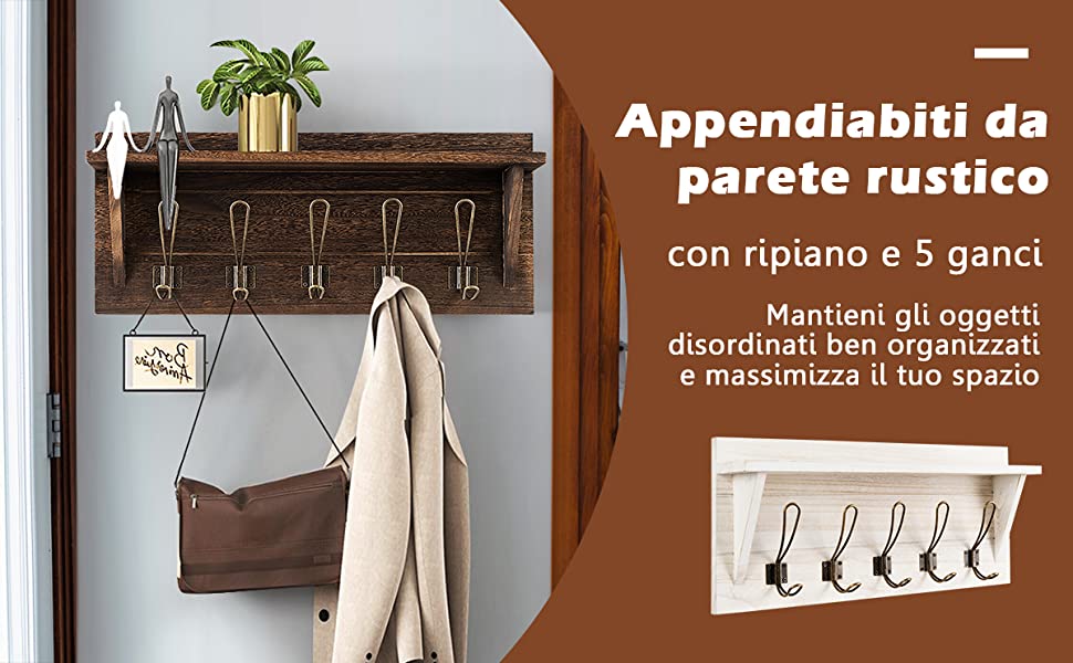 Appendiabiti Da Parete In Metallo Nero 17x40 Cm - Porta Vestiti, Cappelli E Sciarpe Salvaspazio