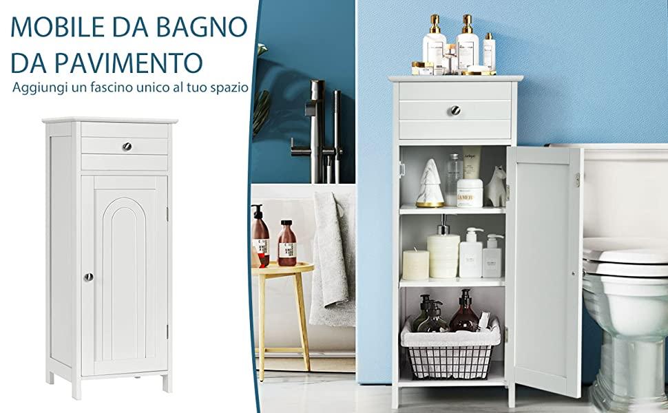 Mobile Con Anta Singola E Quattro Ripiani Regolabili bianco anta bianco
