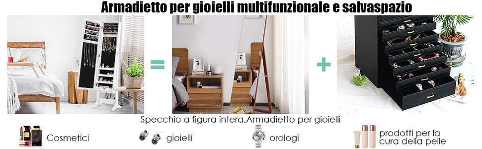Hanway Portagioie In Legno 2 Strati Rosa Chiaro – 7 Scomparti Con Specchio E Vassoio Per Orologi, Collane, Orecchini, Bracciali E Anelli