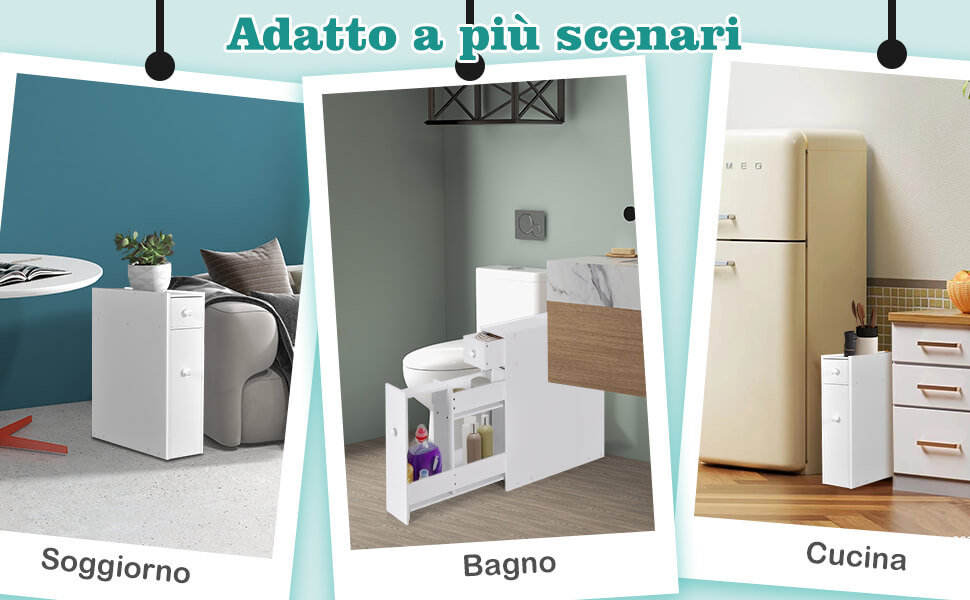 Armadietto di legno con doppie ante a persiana e mensola regolabile, Armadio per bagno e salone